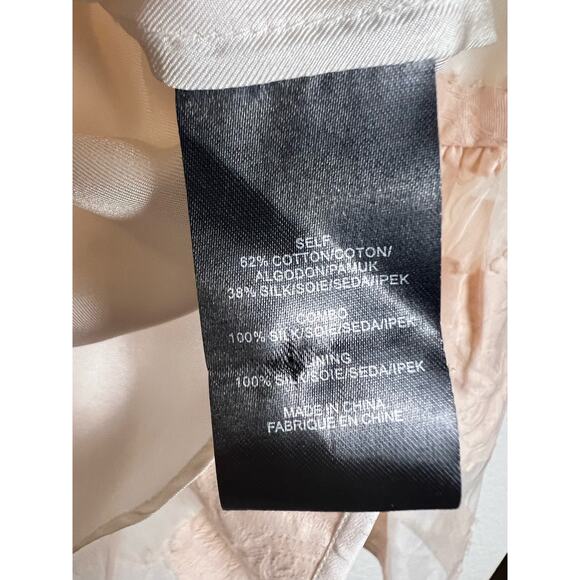 Tibi Pink White Silk Cotton Sleeveless Floral Mesh Preppy Peplum Top Size 2 - Picture 5 of 5